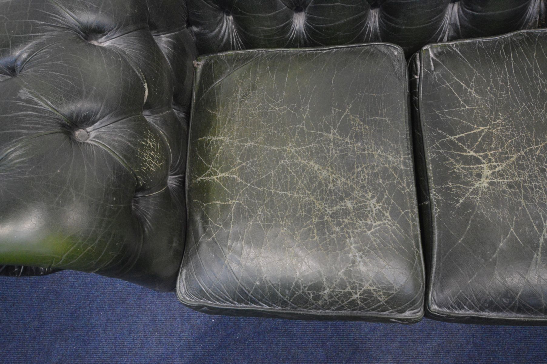 A GREEN LEATHER CHESTERFIELD SOFA, length 195cm (condition - ideal for restoration, crazing to seat, - Image 2 of 7