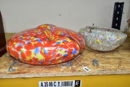 TWO OPAQUE AND MULTICOLOURED CEILING LIGHT SHADES, diameter largest approximately 42cm total