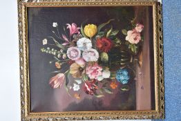 JAN (20TH CENTURY CONTINENTAL SCHOOL), Still life vase of flowers on a ledge, oil on canvas,