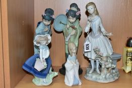 FIVE LLADRO FIGURES, comprising 5222 'Pretty Pickings', designed by Jose Puche, issued 1984, 4989 '