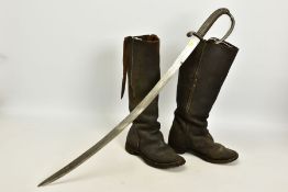 AN 18th CENTURY/19th CENTURY NAVAL CUTLASS OR BOARDING SWORD, blade is curved and approximately 77cm