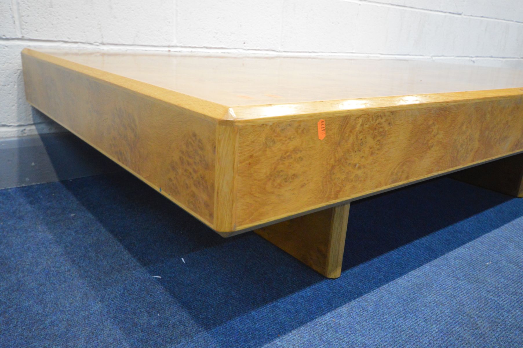 A BURR WOOD RECTANGULAR COFFEE TABLE, on twin supports, length 160cm x depth 95cm x height 38cm - Image 4 of 4