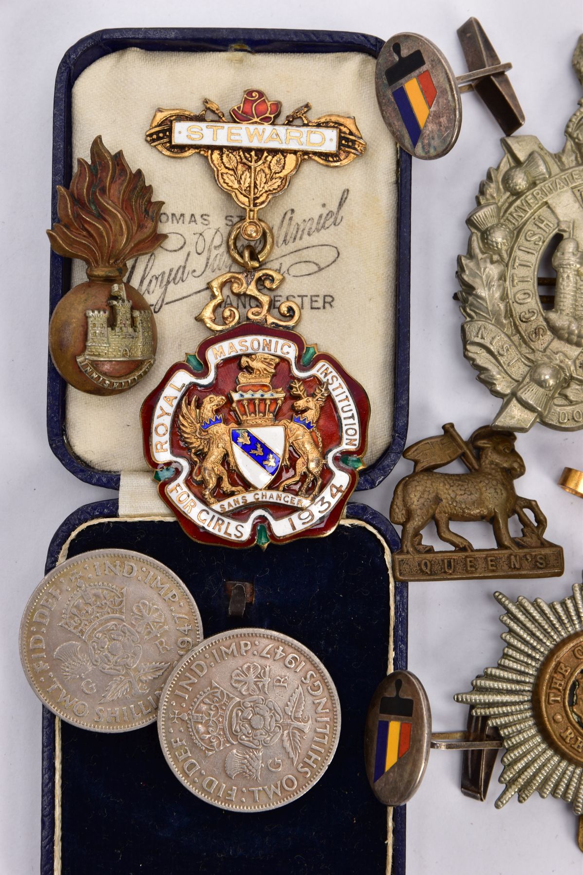 A SELECTION OF MAINLY MEDALS, to include an enamel Royal Masonic Institution medal, a silver gilt - Image 2 of 3