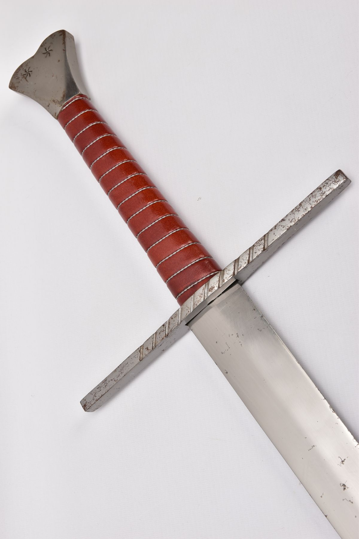 TWO REPLICA COPY SWORDS, a Medieval style sword, with approximately 83cm length blade, slightly - Image 8 of 9