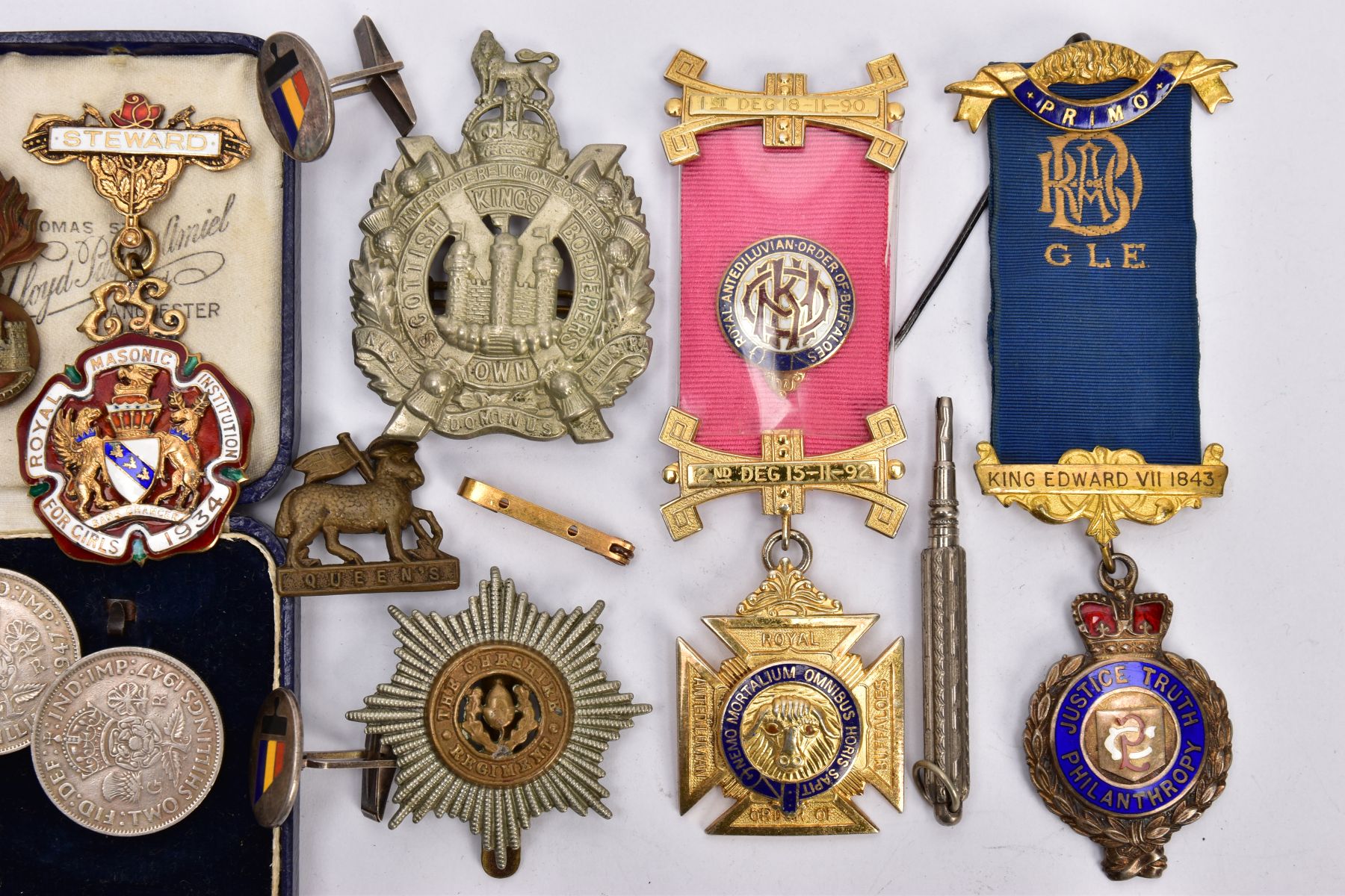 A SELECTION OF MAINLY MEDALS, to include an enamel Royal Masonic Institution medal, a silver gilt - Image 3 of 3