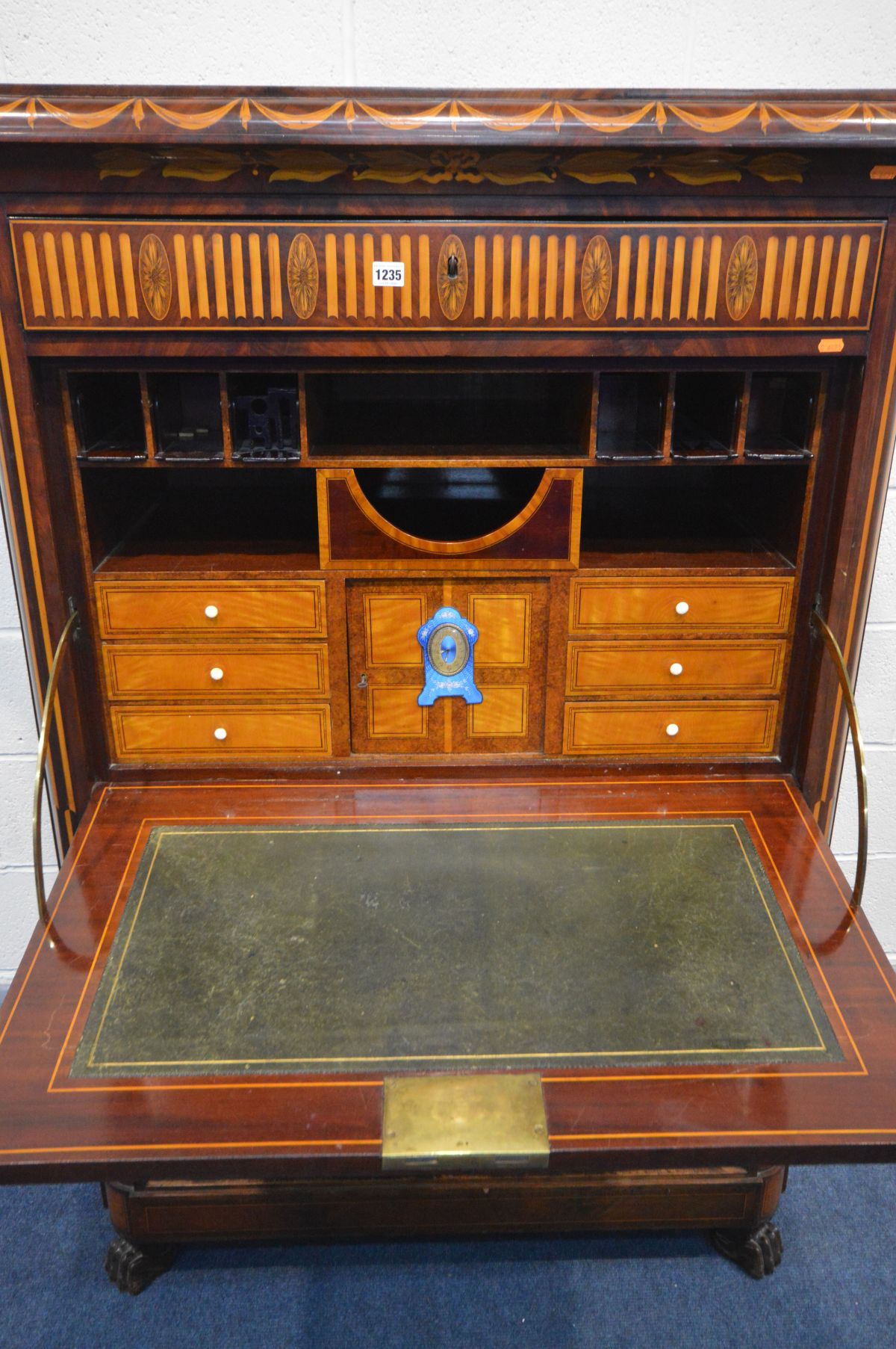 A LOUIS XVI MAHOGANY AND MARQUETRY INLAID SECRETAIRE A ABATANT, 18th century, the single drawer - Image 3 of 12