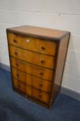 A TALL WALNUT CHEST OF SIX DRAWERS, width 77cm x depth 47cm x height 11cm (Sd)