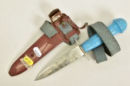 A MARINE DIVERS KNIFE French made, mid 60's-70's era, non serated blade in brown plastic scabbard