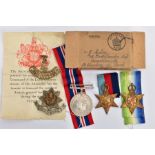 AN ORIGINAL WW2 BOX OF ISSUE (Naval) containing the 1939-45, Atlantic Stars & War medal, ribbons