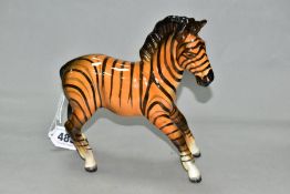 A BESWICK ZEBRA, first version in tan colourway with black stripes, Model No 845A height 18.4cm (