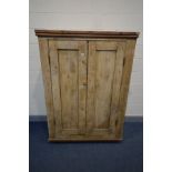 A VICTORIAN PINE PANELLED TWO DOOR CUPBOARD, width 120cm x depth 60cm x height 168cm (condition -