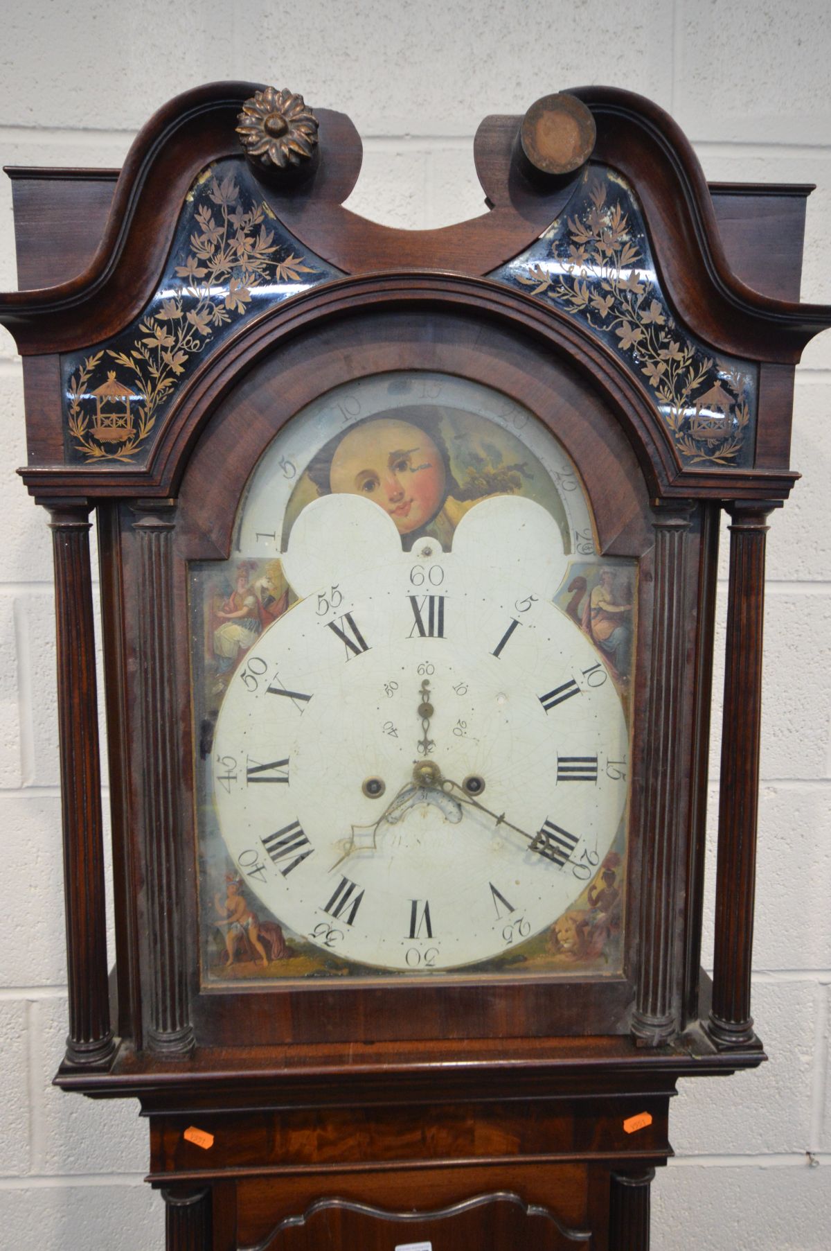 A GEORGE IV MAHOGANY 8 DAY LONGCASE CLOCK, the hood with decorated glass panels below a swan neck - Image 2 of 11