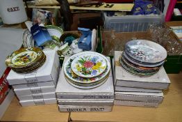 TWO BOXES AND LOOSE CERAMICS AND GLASSWARE to include twenty three collectors plates, themes include