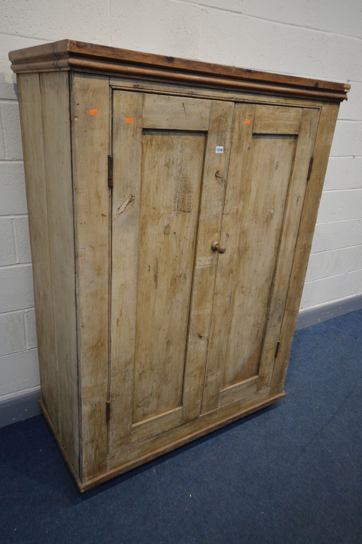 A VICTORIAN PINE PANELLED TWO DOOR CUPBOARD, width 120cm x depth 60cm x height 168cm (condition - - Image 2 of 4