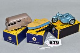 THREE BOXED MATCHBOX 1-75 SERIES VEHICLES, Bluebird Dauphine Caravan, No.23, metallic mauve body and