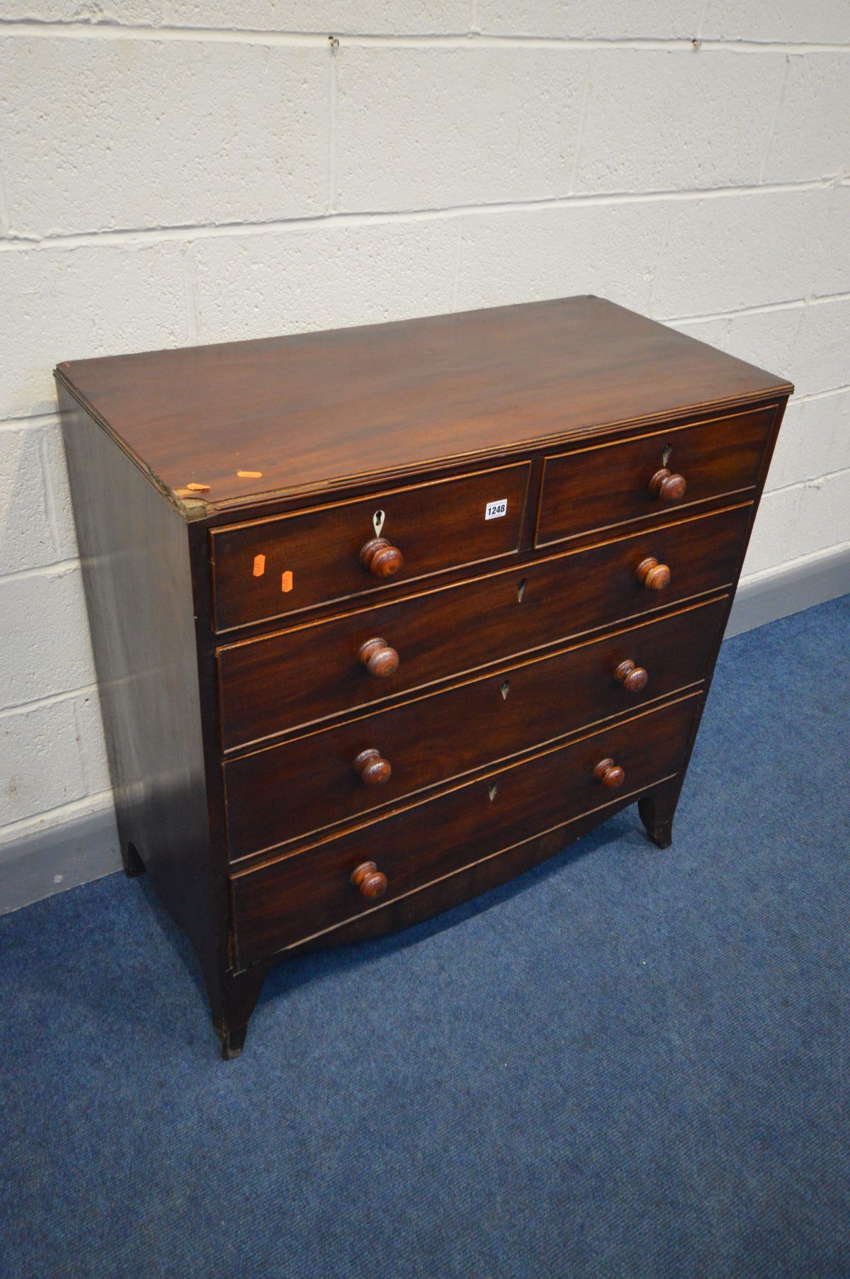 A GEORGIAN OAK CHEST OF TWO OVER THREE LONG DRAWERS, on bracket feet, width 98cm x depth 47cm x - Image 2 of 5