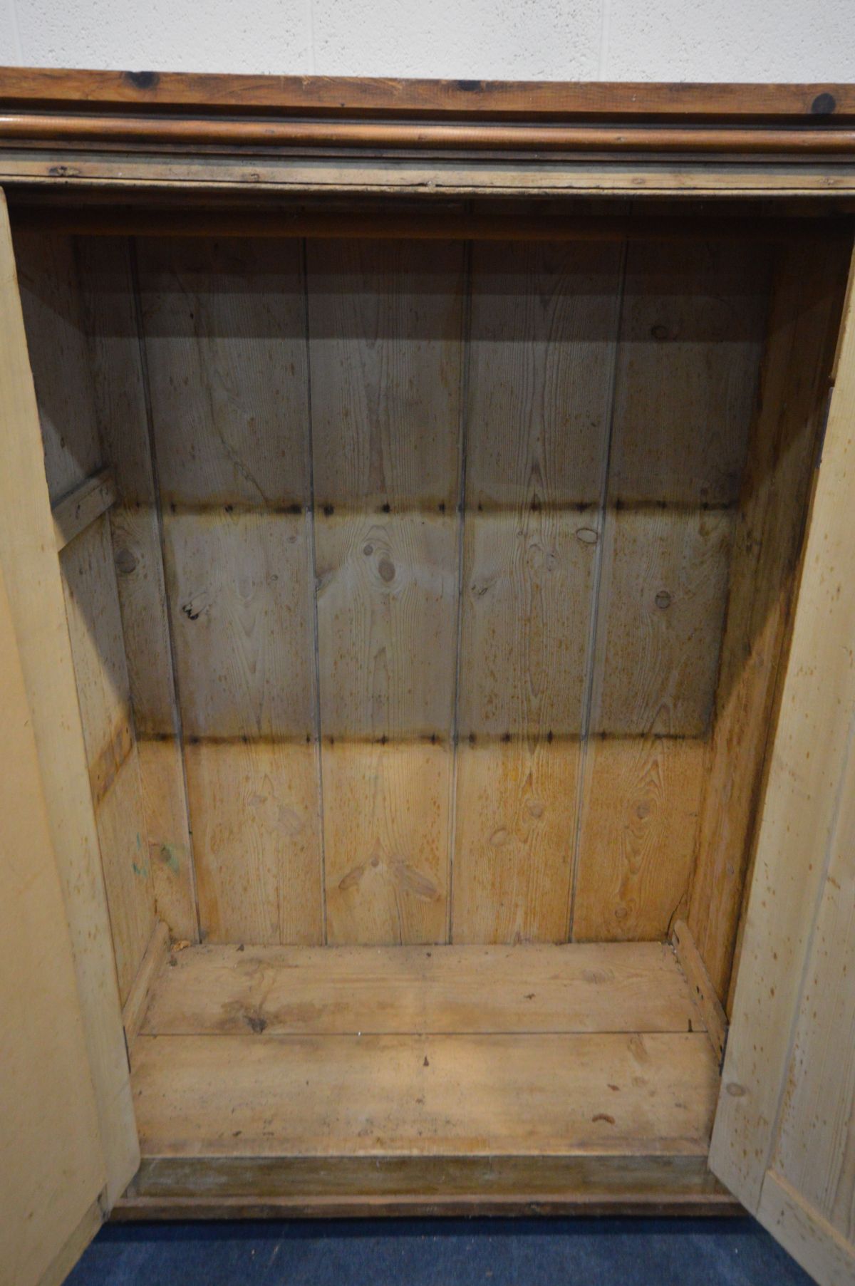 A VICTORIAN PINE PANELLED TWO DOOR CUPBOARD, width 120cm x depth 60cm x height 168cm (condition - - Image 4 of 4