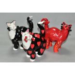 THREE LACOMBE WILLITTS DESIGNS 'WHIMSICLAY' CERAMIC CATS, comprising a black and white polka dot cat