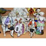 SEVEN LATE 19TH AND 20TH CENTURY CONTINENTAL PORCELAIN FIGURES, comprising a box and cover in the