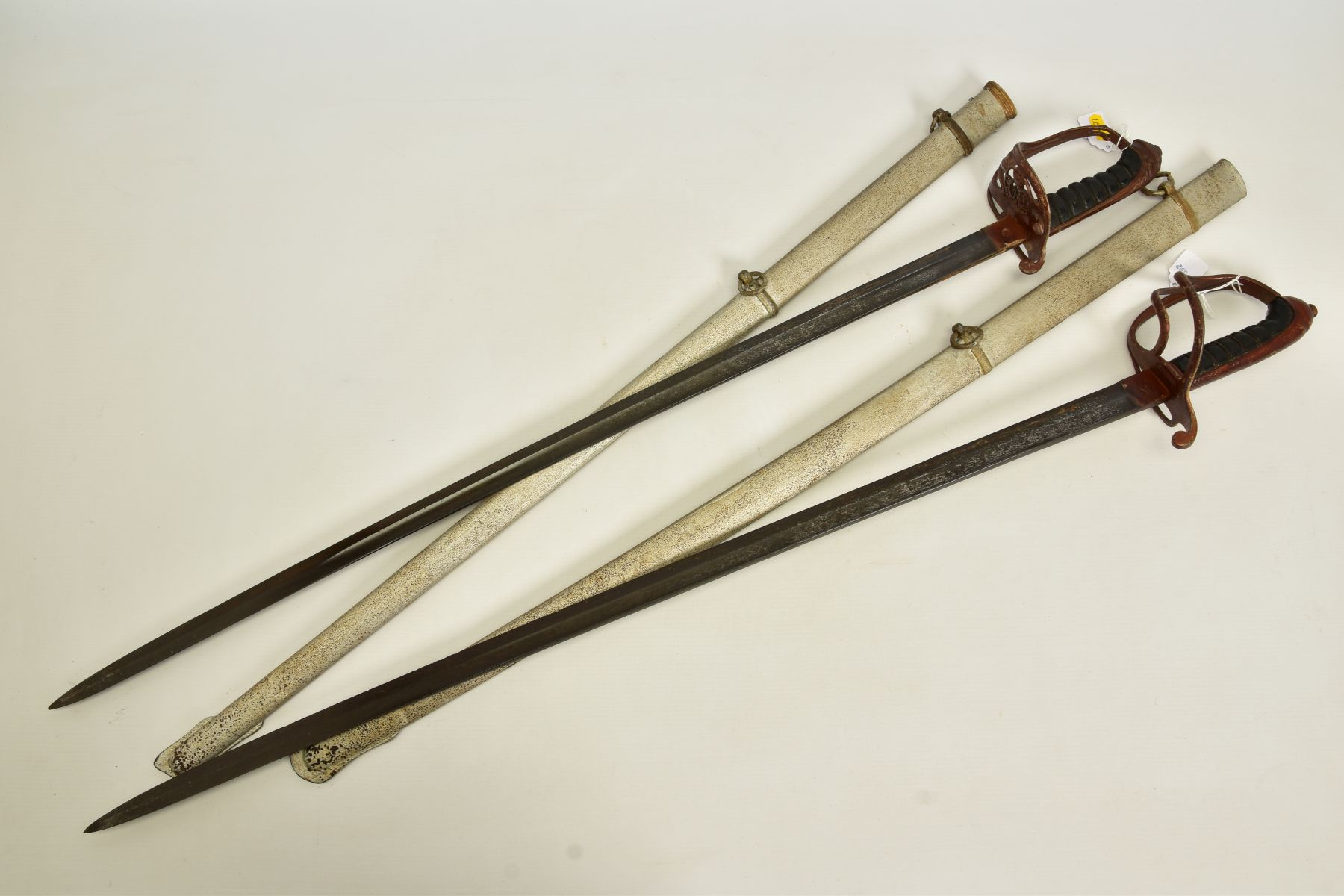 TWO x EXAMPLES OF 1945 PATTERN VICTORIAN INFANTRY SWORDS with metal scabbards, blade lengths - Image 7 of 14