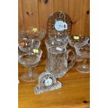 TEN WATERFORD CRYSTAL ITEMS, comprising 'Cascade' mantle clock, approximately 21cm x 14cm, 'Lismore'