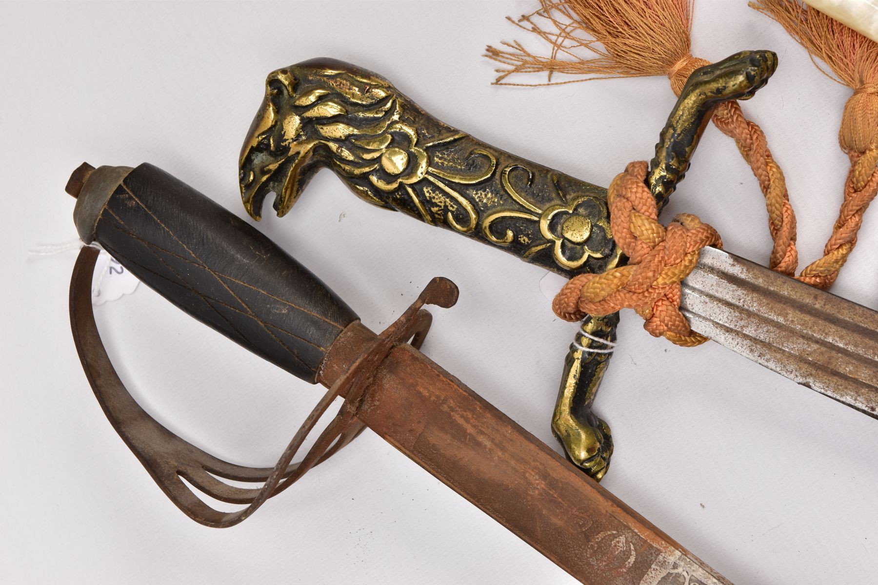 FIVE ASSORTED BLADED WEAPONS, two small short swords, curved blades, poorly constructed, knots in - Image 11 of 14