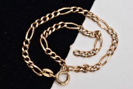 A 9CT GOLD FETTER BRACELET, fitted with a spring clasp, hallmarked 9ct gold London import, length