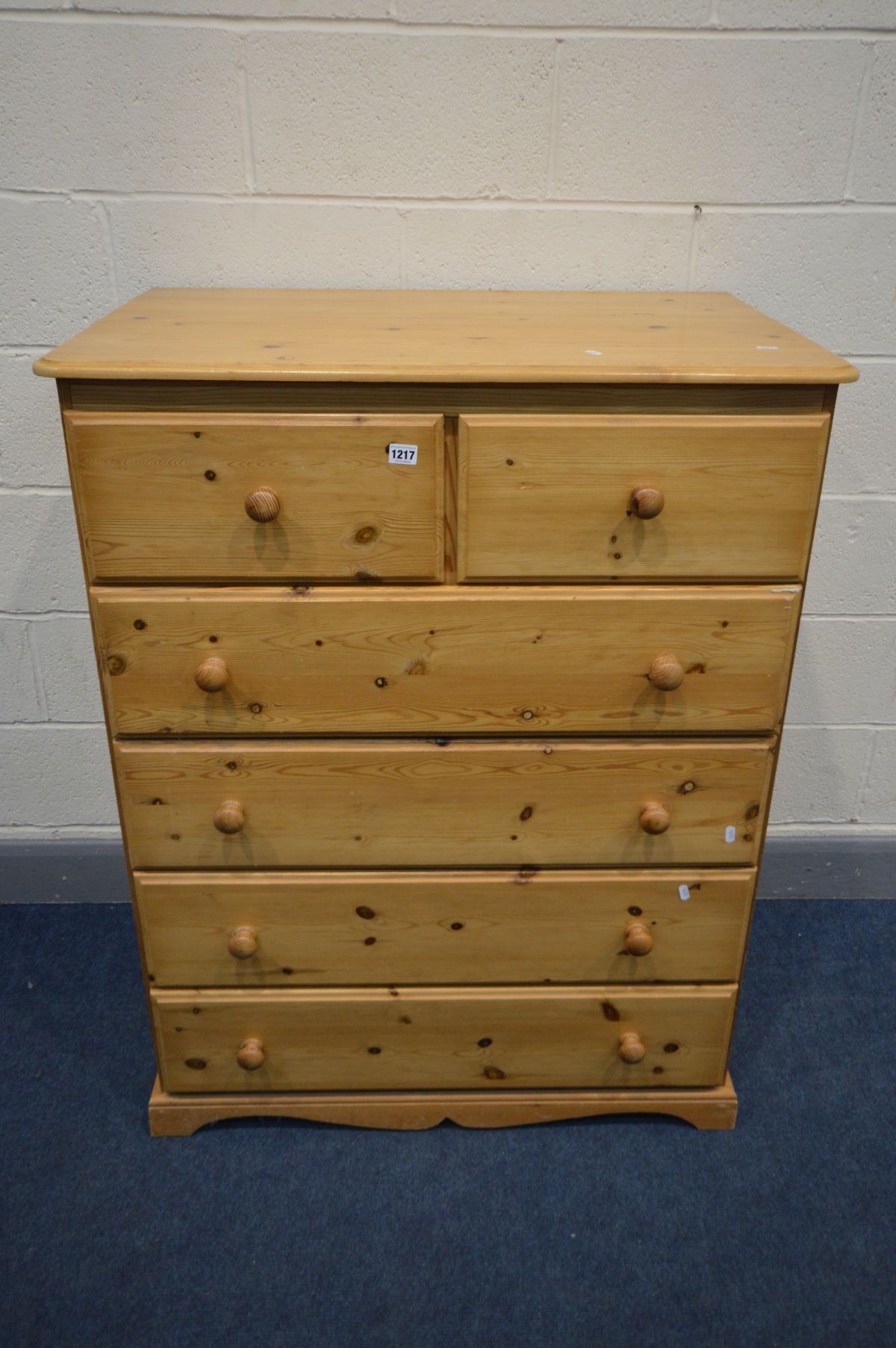A PINE CHEST OF TWO SHORT OVER FOUR LONG GRADUATED DRAWERS, width 92cm x depth 59cm x height 117cm - Image 2 of 2