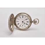 A LONGINES FULL HUNTER POCKET WATCH, round white dial signed 'Longines', Roman numerals, outer