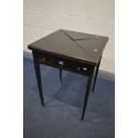 AN LATE 19TH CENTURY STAINED MAHOGANY ENVELOPE CARD TABLE, with a single drawer, on square tapered