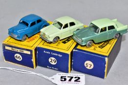 THREE BOXED MATCHBOX 1-75 SERIES CARS, Austin A55 Cambridge, No.29, two tone green body, green