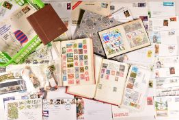 A GREEN BASKET WITH COLLECTION OF STAMPS in five albums, on cover and loose, we also note 4 x New