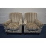 A PAIR OF NEXT STRIPPED UPHOLSTERED ARMCHAIRS