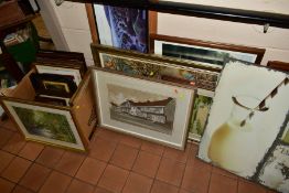 PAINTINGS AND PRINTS etc to include a river landscape watercolour by Giuseppe Rodilosso, watercolour