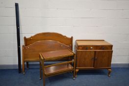 A WALNUT TWO DOOR CABINET, with two drawers, width 91cm x depth 47cm x height 91cm, along with a