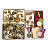 A PLAYERS NAVY CUT TIN, full of Military related buttons, pin badges cap badges, together with a