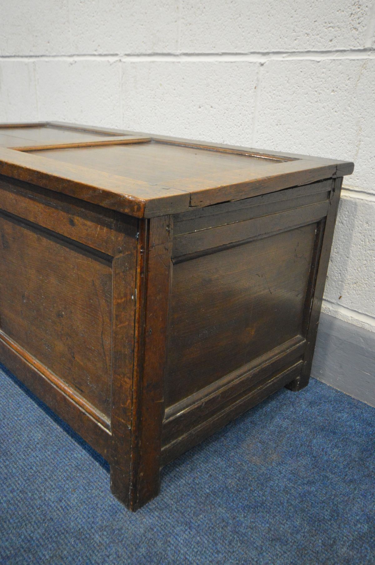 A GEORGIAN AND LATER OAK COFFER, with panels, width 94cm x depth 47cm x height 45cm, (condition - - Image 2 of 3