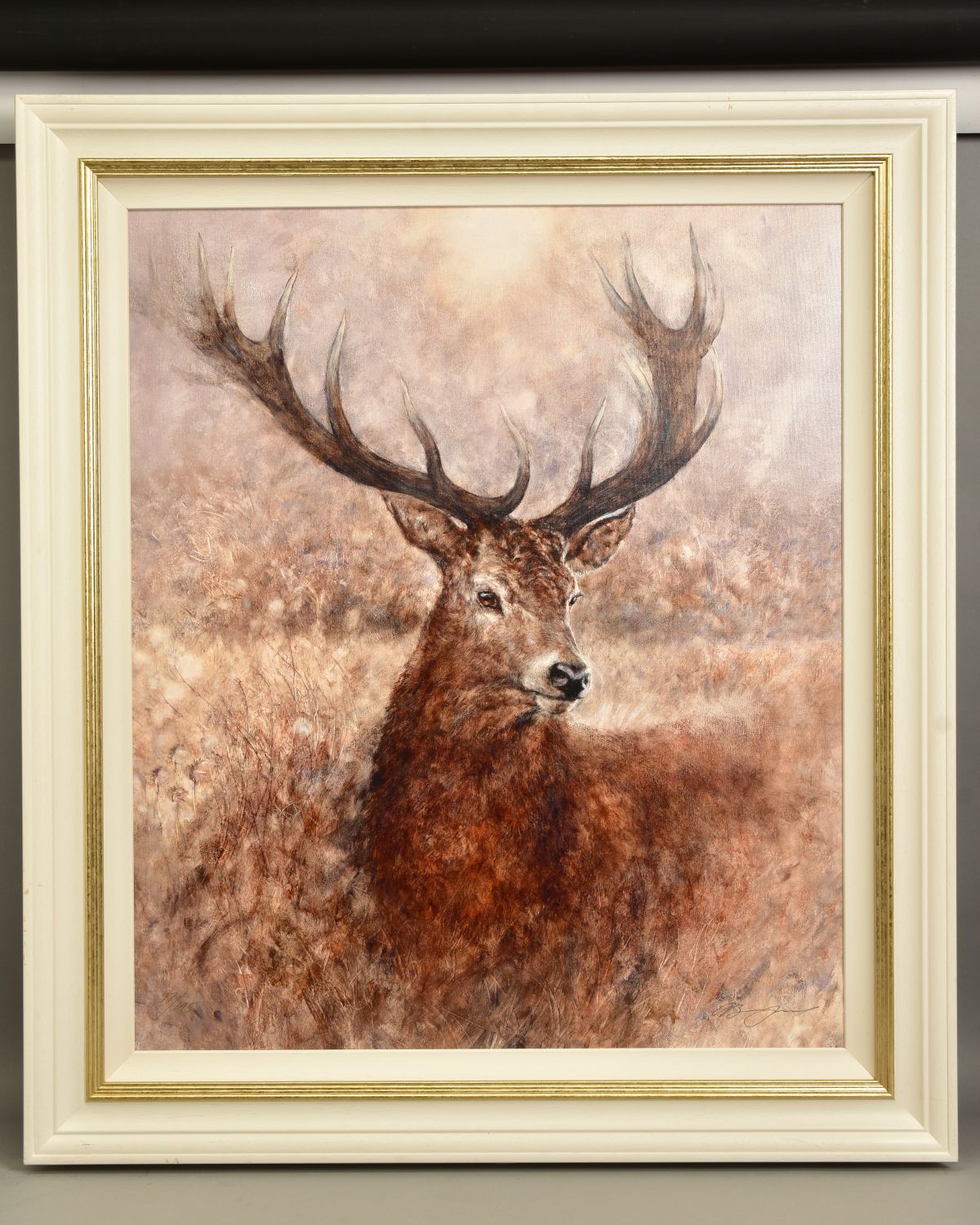 GARY BENFIELD (BRITISH 1965) 'NOBLE' a portrait of a Stag, signed limited edition print 77/195, with