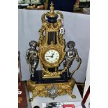 A 20TH CENTURY ITALIAN 'IMPERIAL' 18TH CENTURY STYLE MANTEL CLOCK, the brass and black metal lyre