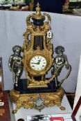 A 20TH CENTURY ITALIAN 'IMPERIAL' 18TH CENTURY STYLE MANTEL CLOCK, the brass and black metal lyre