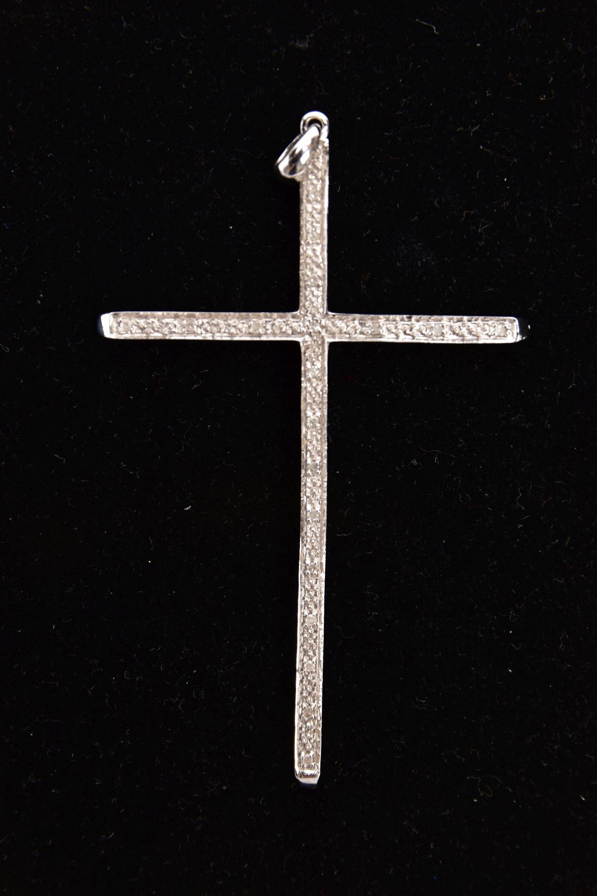 A 9CT GOLD DIAMOND CROSS PENDANT, a large cross pendant set with single cut diamond detail, fitted - Image 3 of 3