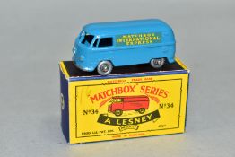 A BOXED MATCHBOX 1-75 SERIES VOLKSWAGEN 15 CWT VAN, No. 34, blue body 'Matchbox International