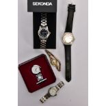 A SMALL QUANTITY OF WRISTWATCHES, to include a ladies boxed 'Sekonda' wristwatch, round black