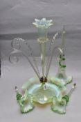 A VICTORIAN VASELINE GLASS EPERGNE, incomplete and with damage, replacement parts and additional