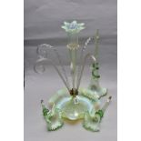 A VICTORIAN VASELINE GLASS EPERGNE, incomplete and with damage, replacement parts and additional