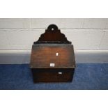 A GEORGIAN OAK SALT BOX, width 36cm x depth 23cm x height 47cm (condition - some repairs, see