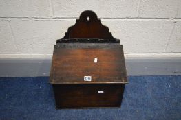 A GEORGIAN OAK SALT BOX, width 36cm x depth 23cm x height 47cm (condition - some repairs, see