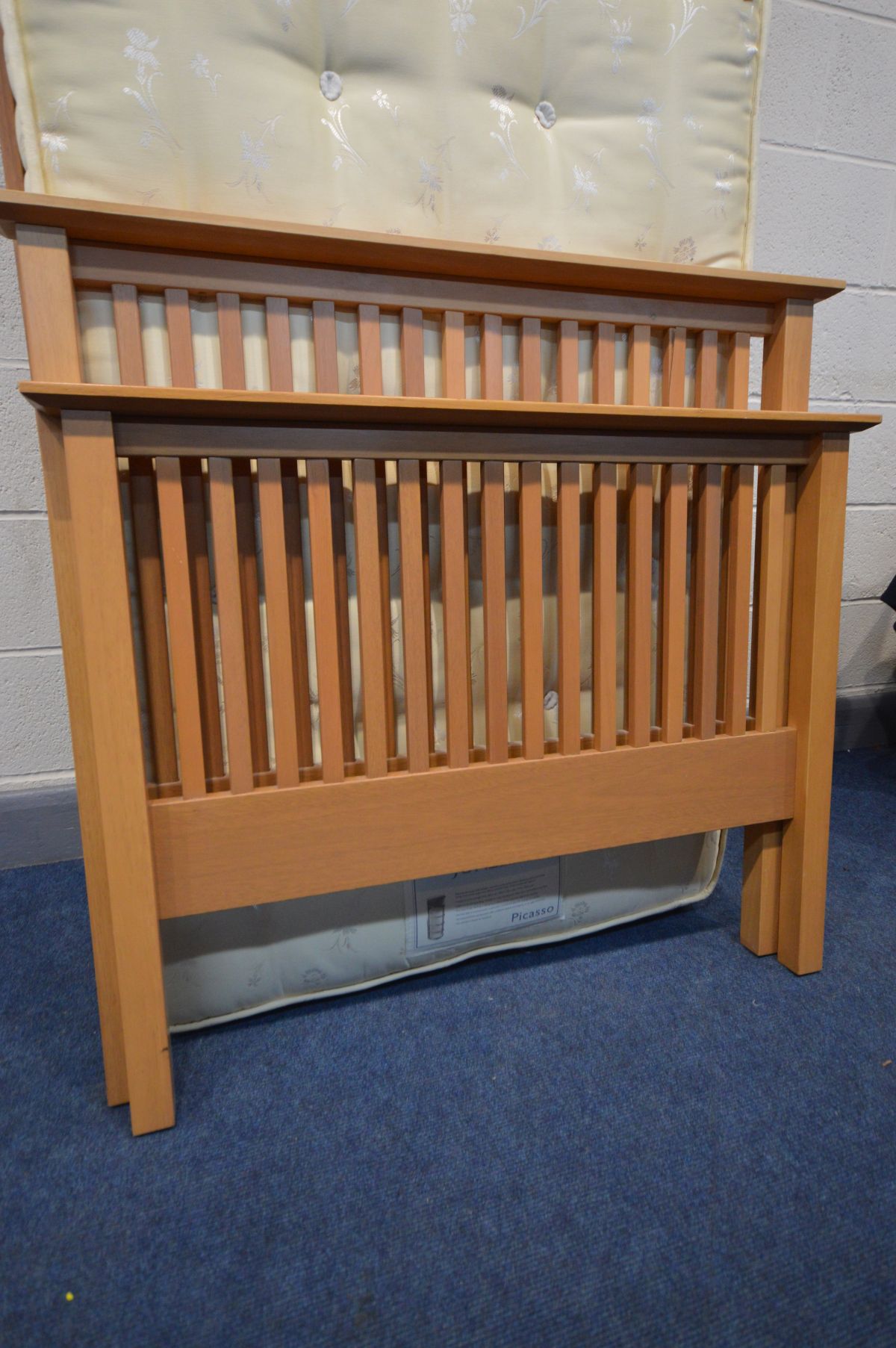 A MODERN BEECH SINGLE BEDSTEAD with Picasso mattress - Image 2 of 3