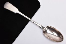 A SILVER BASTING SPOON, large Fiddle pattern serving spoon, engraved greyhound dog the handle,