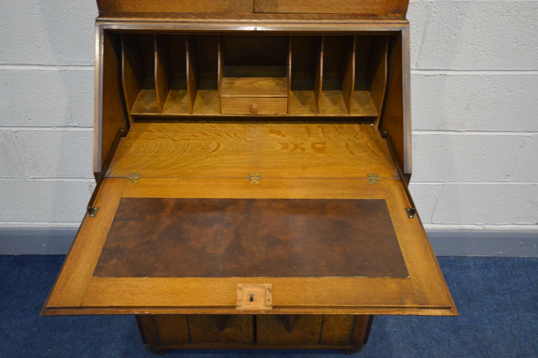 A 1940'S OAK BUREAU BOOKCASE, width 76cm x depth 50cm x height 199cm (key) - Image 3 of 4